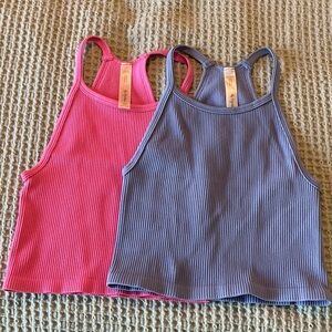 New By Together Ribbed Racerback Tanks (Set of 2) ~ Pink and Cornflower Blue